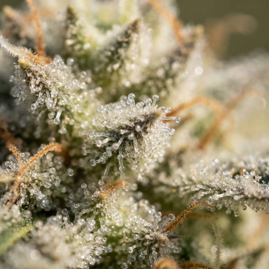 Caviar CBD Small Buds Cannatonic CRYO 15g — Macro · tricomas